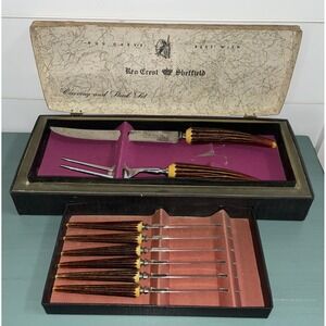 Sheffield Crown Crest Carving‎ Set & Steak Knives